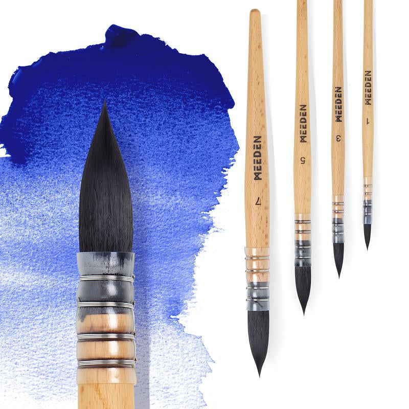 MEEDEN Watercolor Brushes Professional - 9 Pack Synthetic Squirrel Hair Artist Paint Brushes Set with Beech Wood Handle Great for Artists Hobbyists