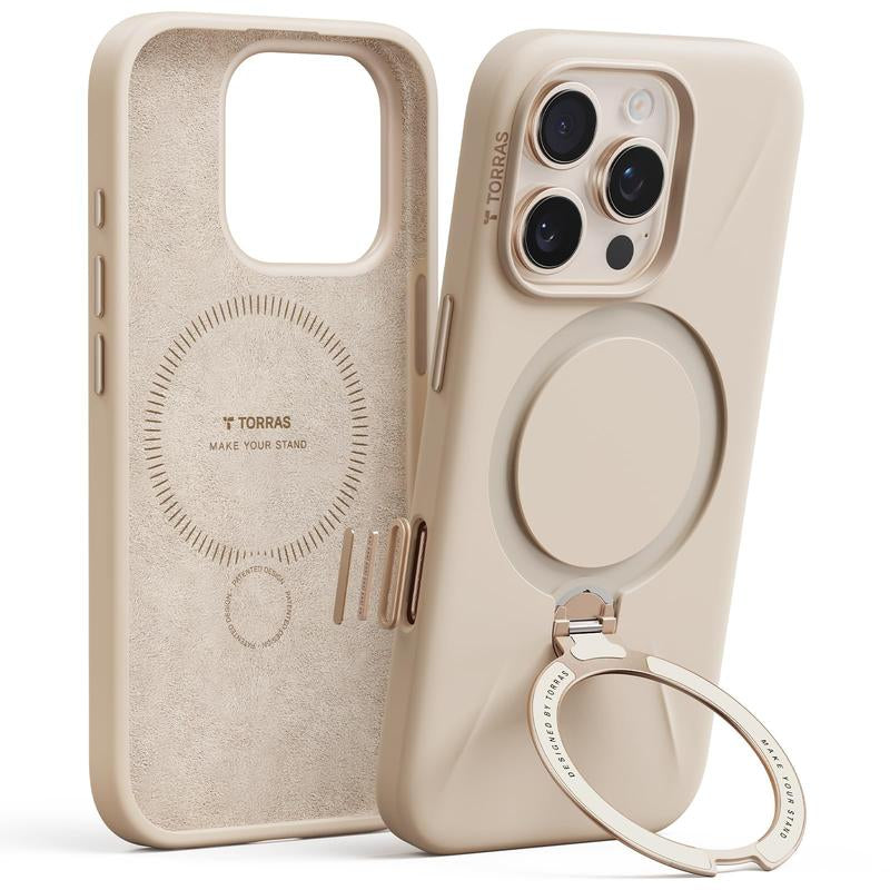TORRAS Ostand Spin Fusion for Iphone 16 Pro Max Case Silicone with Stand, Fit for Magsafe, Camera Control, Liquid Silicone Case, Natural Skin Touch