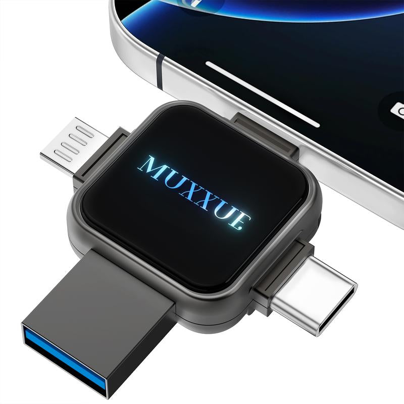 MUXXUE 512GB Flash Drive for I-Phone, 4-In-1 Multi-Port Memory Stick, Iphone External Storage, Easy Photos and Videos Backup, Plug and Play, No App Needed Usb Drive
