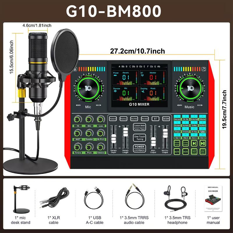 Tenlamp G10-P15 Cantilever Sound Card Kit, Upgraded Cantilever Bracket, Customizable Sound Effects, Condenser Microphone, Suitable for Live Streaming, Gaming, Vocal Podcasting, 2-Level Noise Cancellation, and Computer Audio Mixing