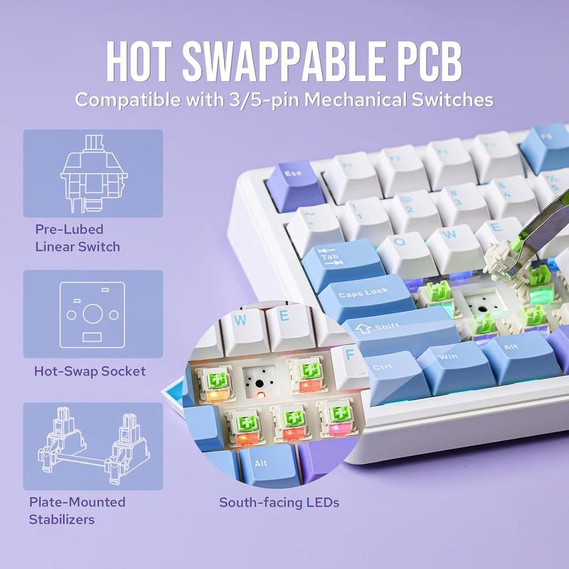 Aula F75 MAX Gasket-Mounted Hot- Swappable Wireless Mechanical Keyboard with TFT Screen and Knob, Gift for Friend, Gaming Accessories