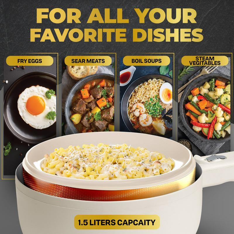 Ceramax Electric Cooker Nonstick Ceramic Skillet Pan Hot Pot Mini Cooker with Lid Steamer
