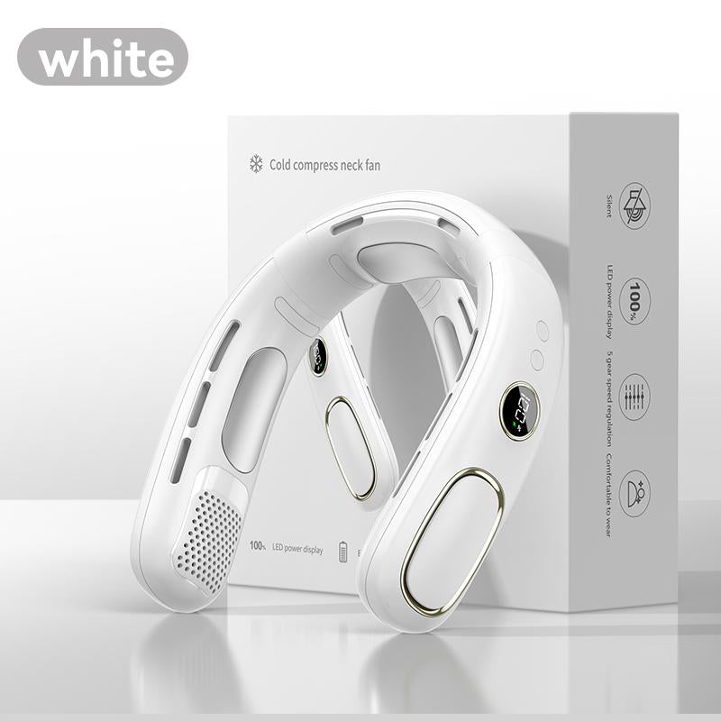 Upgraded Hands Free Neck Fan for Sports, Travel and Office Use- Rechargeable Bladeless Cooling Technology with 5000Mah up to 28 Hours of Run Time- 5-Speed Adjustable, Faster Cooling, Ultra- Quiet- Wearable Headphone Design-Lightweigh