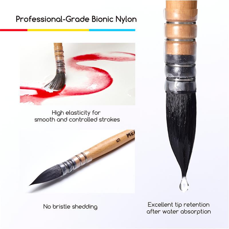 MEEDEN Watercolor Brushes Professional - 9 Pack Synthetic Squirrel Hair Artist Paint Brushes Set with Beech Wood Handle Great for Artists Hobbyists