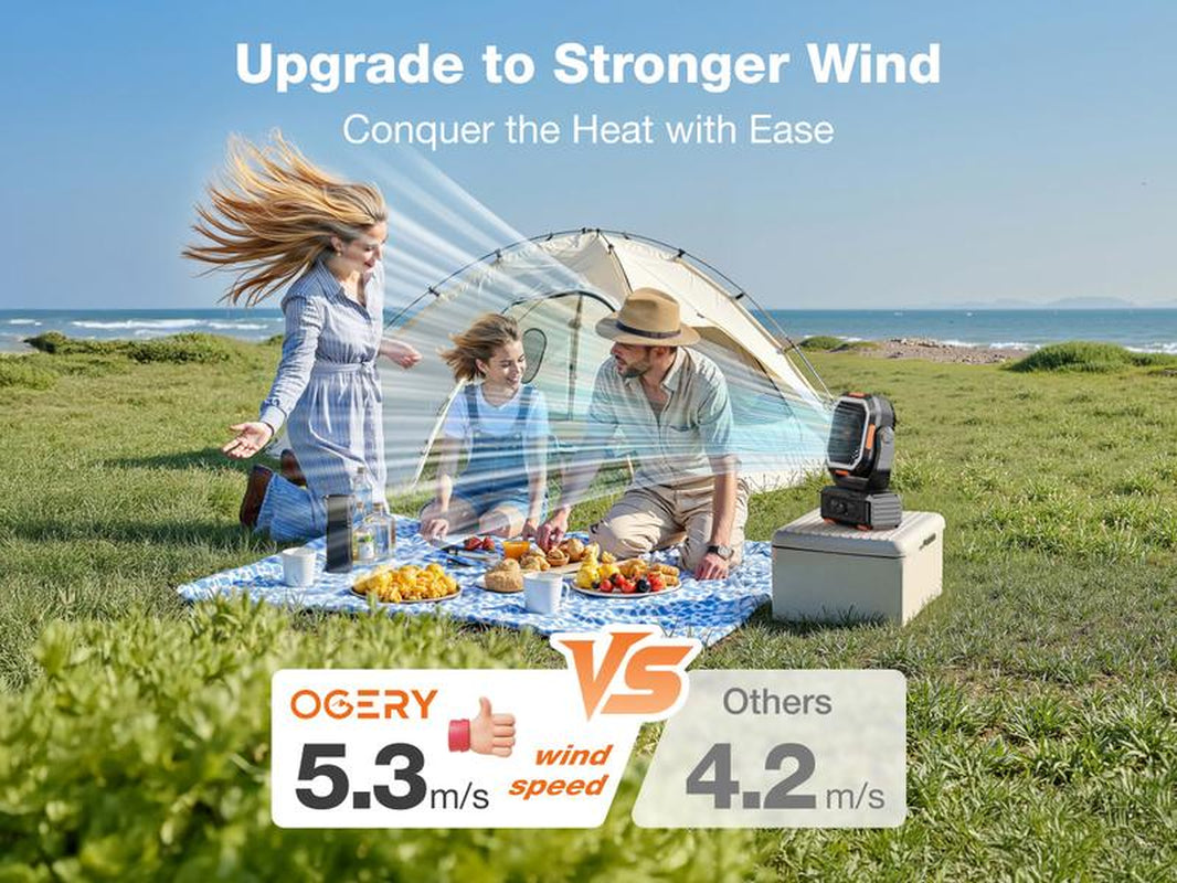 2025 Upgraded Camping Fan – 20000Mah Rechargeable Battery, LED Light, 270° Adjustable Head, Remote-Controlled Oscillating Desk Fan for Tents, Travel, and Home Use