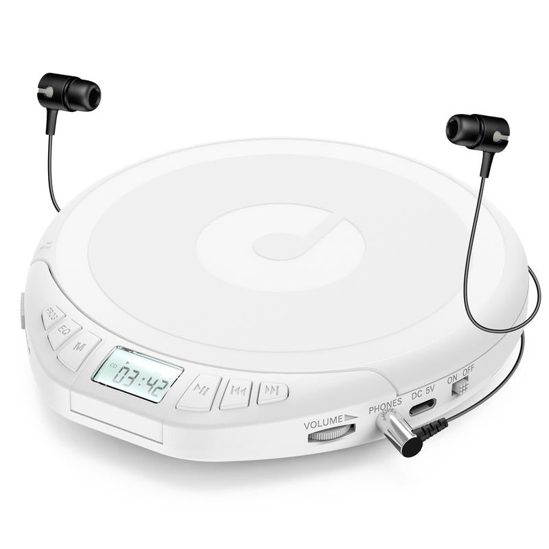 CD Player Portable CD Discman: with Earphones Portable CD Player for Car with Anti-Skip Shockproof Personal CD Player with LCD Display Support PROG Memory Function Repeat Playback Sound