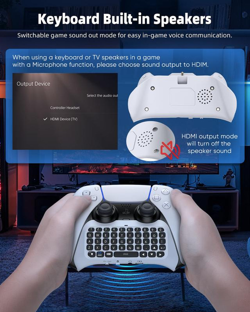 MENEEA Wireless Controller Keyboard for PS5, Bluetooth 3.0 Mini Portable Gamepad Chatpad with Built-In Speaker & 3.5MM Audio Jack for Playstation 5 Voice Chat Board for Messaging and Gaming Live Chat Console Smartphone