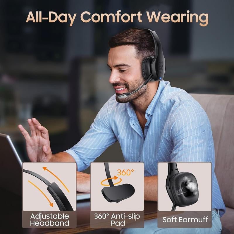 Bytewaveshop Trucker Bluetooth Headset, Wireless with Mic,Bluetooth Headset with Dual Noise Cancelling Microphone & Mute Button, 55Hrs Working Time PC Headset for Cell Phones, Computer, Truck Driver Audio Headphone