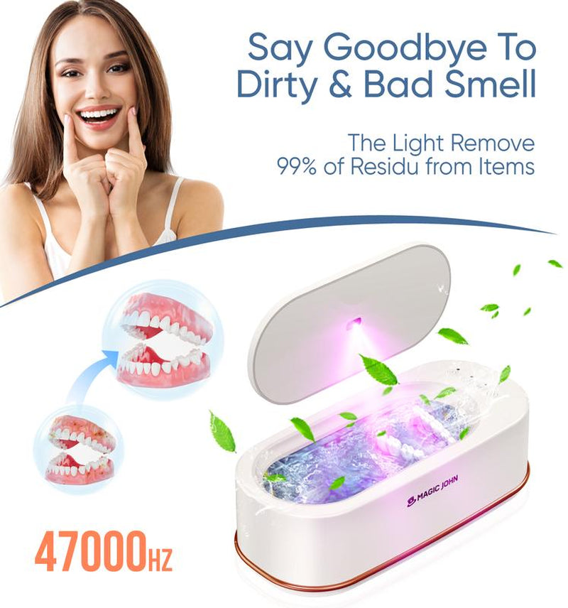 MAGIC JOHN 47Khz Ultrasonic Cleaner with Sterilization – Professional Jewelry & Eyewear Cleaning Machine, Portable for Home & Office
