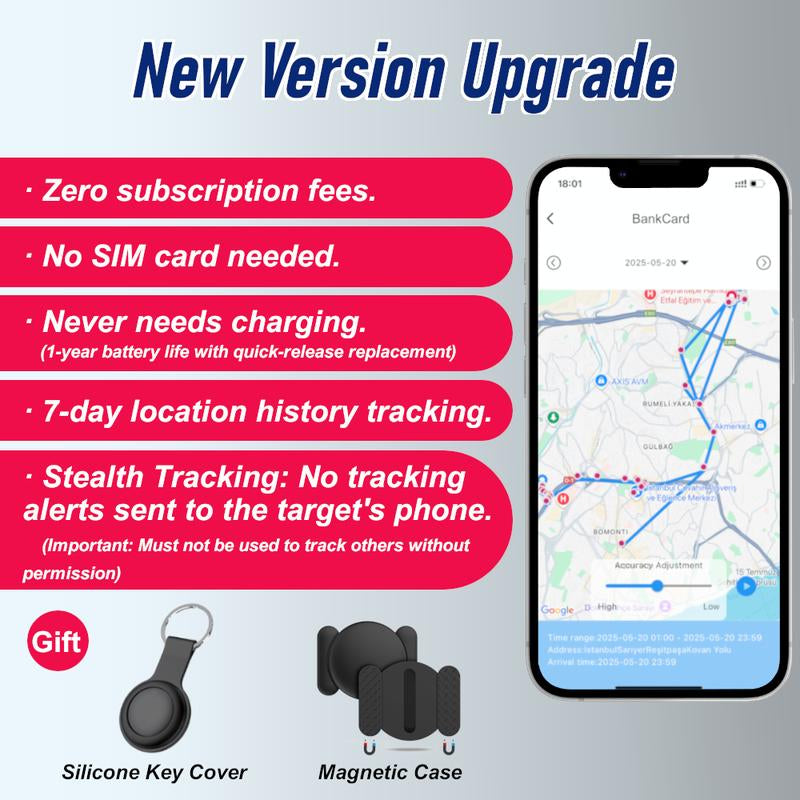 GPS Tracker for Car or Pet, Zero Fees, 7-Day Location History, Work for IOS and Android, Mini Trackers Device with Weatherproof Magnetic Case