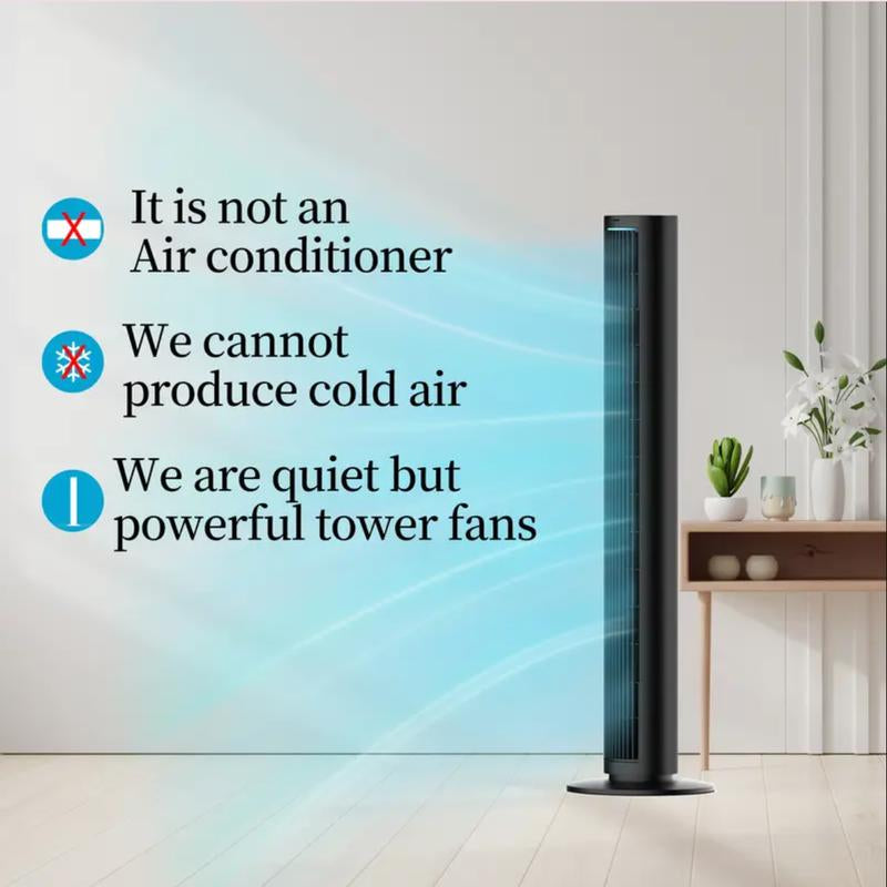NOT AC --Tower Fan for Bedroom, 40 Inch Bladeless Fan, 80 ° Oscillating Fan, Silent Floor Fan with Remote Control Led, 4-Speed Multiple Modes, 7H Timer, Large Air Outlet