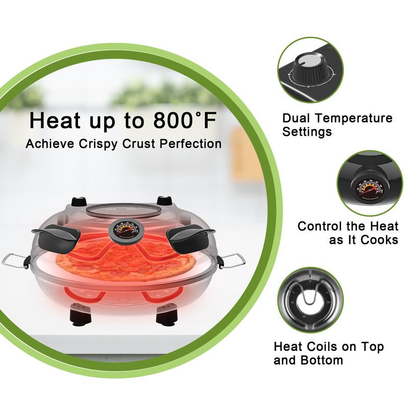 Countertop Pizza Ovens,12 Inch Electric Pizza Oven Indoor,1200W Portable Pizza Maker with Viewing Window, Indoor Pizza Oven Countertop,Pizza Maker Portable. Heats up to 800°F, Ideal for Home Use, Black