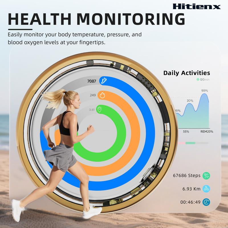 Smart Ring - Health Monitoring Device with Heart Rate, Calories, Sleep, Menstrual Cycle, Skin Temperature, Stress, Mood and Exercise Data for Men and Women, Wireless Fitness Tracker, No Surcharge, Android Ios Compatible