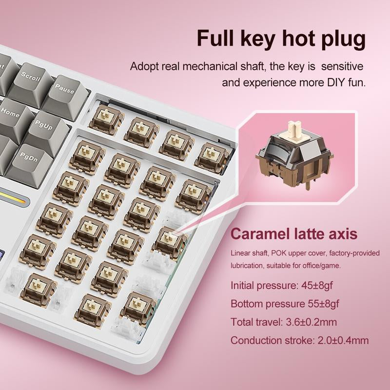 AULA F108 Three-Mode Mechanical Keyboard, 108-Key Full-Array, RGB Lighting Effect, Full-Key Hot Swap, Comfortable Keys Feel, Compatible with Windows/Mac/Ios System, Suitable for Computers, Notebooks, Mobile Phones, Daily Office or E-Sports Games.