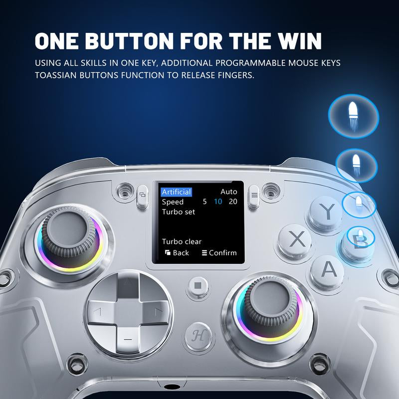 Interactive Screen Wireless Gaming Controller for Pc/Switch/Switch 2/Ps4/Tv/Ios/Android,Hall Effect Stick & Trigger, Gamepad, RGB Lighting,Remappable Buttons Console Bluetooth
