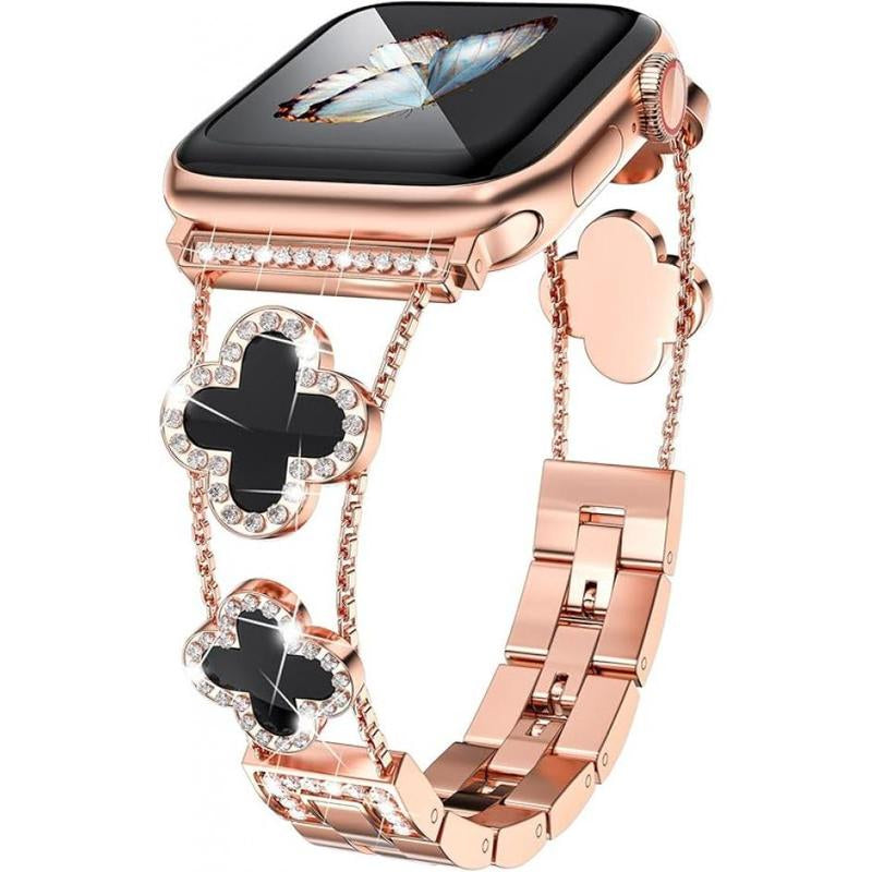Four-Leaf Clover Diamond Metal Bands Add Sparkle to Your Watch for Apple Watch Series 10/9/8/7/6/5/4/3/2/1Se/Ultra Clover Simple and Stylish Compatible with 38Mm40Mm41Mm42Mm44Mm45Mm 46Mm49Mm Women'S Wear