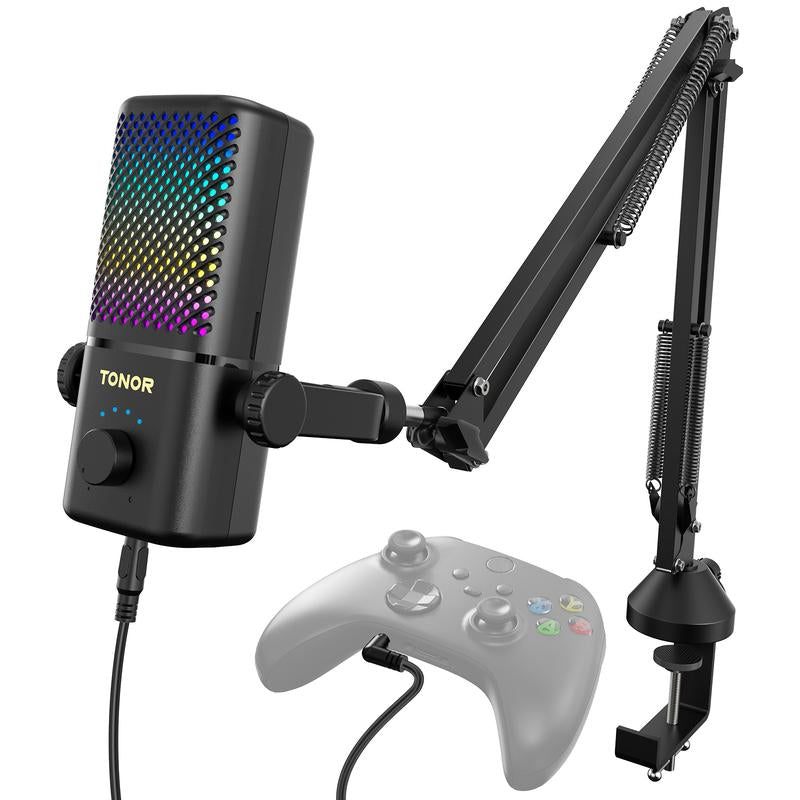 TONOR TCX3 Gaming Microphone for Xbox - RGB Condenser Streaming Mic with One Tap Mute, Long Battery Life, Fast Charging, Compatible with Capture Card