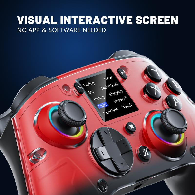 Interactive Screen Wireless Gaming Controller for Pc/Switch/Switch 2/Ps4/Tv/Ios/Android,Hall Effect Stick & Trigger, Gamepad, RGB Lighting,Remappable Buttons Console Bluetooth