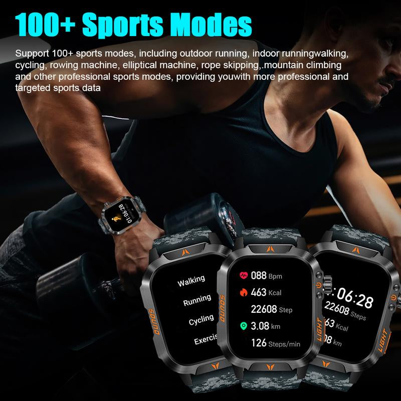 Military Smart Watch for Men, 1.52" HD Fitness with Flashlight Smartwatch with Answer/Make Call, Sport Watch with Heart Rate Spo2 Stress and Sleep Monitor Compatible with Iphone and Android Phones, Waterproof