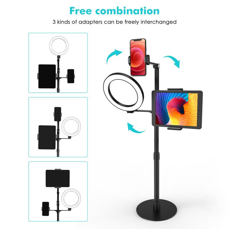 Viozon 3-In-1 Selfie Desktop Live Stand, Height Adjustable/Overhead, 8" LED Ring Light, Compatible with 3.5-13" Tablet& Phone, Suitable for Youtube/Tiktok/Recording/Streaming/Online Meeting 3In1 Phonestand Ipad Mounting Options Office Gadgets Mount
