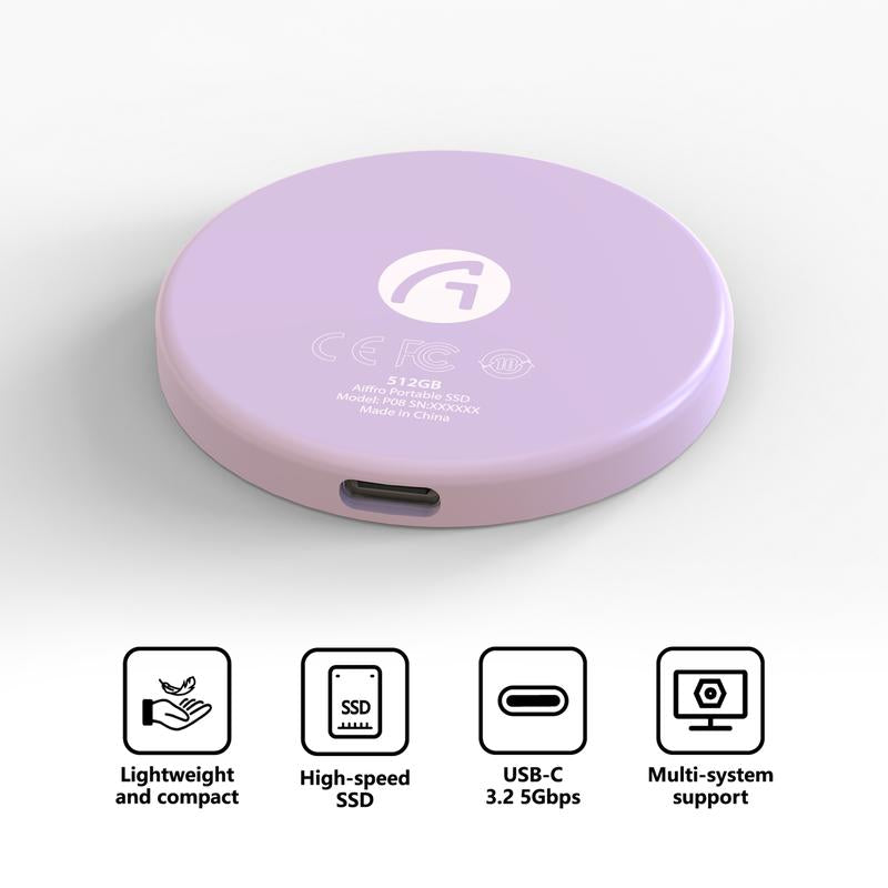 Aiffro P08 Magnetic Portable SSD with Thin Body, up to 550Mb/S Read Speeds, Supports Iphone 15 Pro, Iphone 16 Pro & Higher, and More Operating Systems