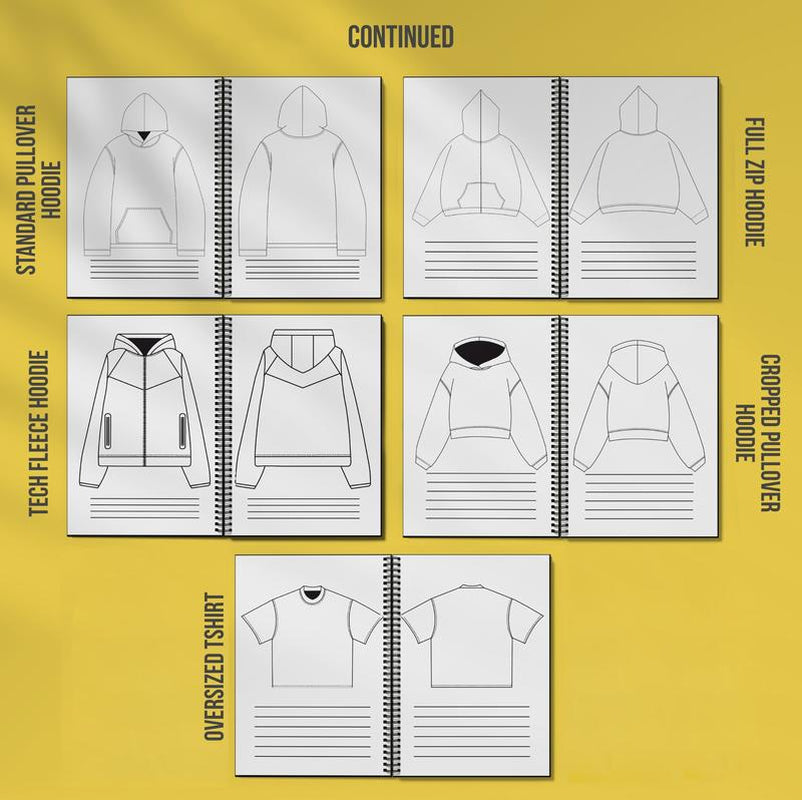 All in One Ez Sketchbook - Comes with 140 Pages with 75+ Mockups & 5 Freestyle Sketch Pages for Clothing Designers