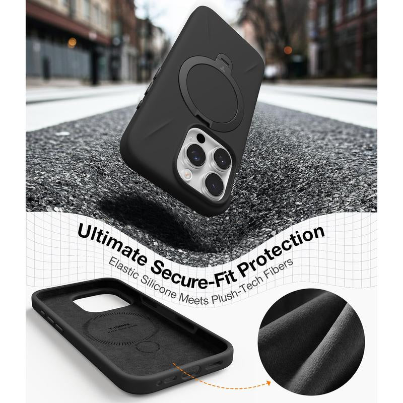 TORRAS Ostand Spin Fusion for Iphone 16 Pro Max Case Silicone with Stand, Fit for Magsafe, Camera Control, Liquid Silicone Case, Natural Skin Touch