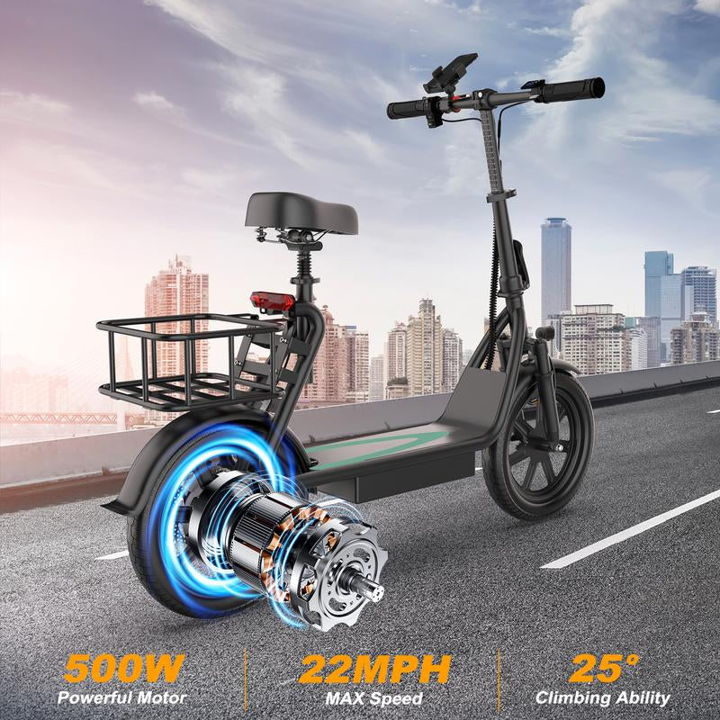 Electric Scooter, 500W Motor, Top Speed 22 MPH, Long Battery Life, 22-28 Miles per Charge, LCD Display, Dual Braking System Commuter Scooter for Adults