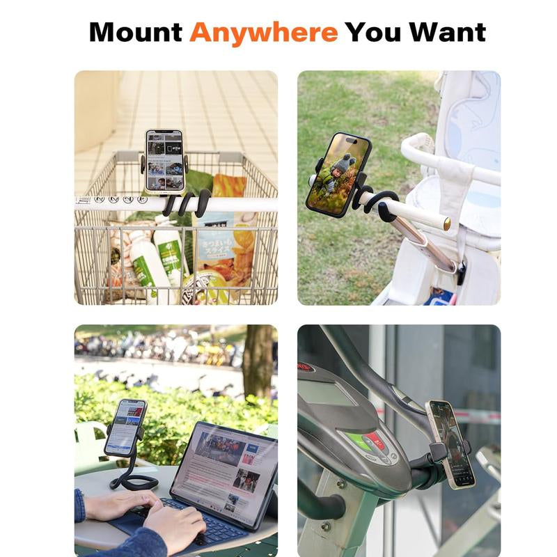 Flexible Phone Holder for Treadmill, Spin Bike, Stroller, Shopping Cart, Desk, Portable Gooseneck 16.5” Long Arm Phone Mount for 4.7”-6.9" Smartphones