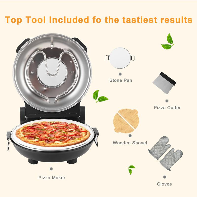 Countertop Pizza Ovens,12 Inch Electric Pizza Oven Indoor,1200W Portable Pizza Maker with Viewing Window, Indoor Pizza Oven Countertop,Pizza Maker Portable. Heats up to 800°F, Ideal for Home Use, Black