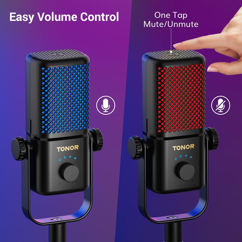 TONOR TCX3 Gaming Microphone for Xbox - RGB Condenser Streaming Mic with One Tap Mute, Long Battery Life, Fast Charging, Compatible with Capture Card