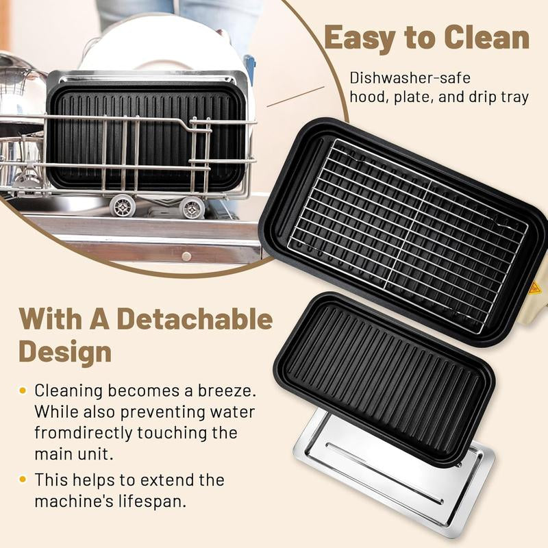 Indoor Smokeless Electric BBQ Grill,Non-Stick Cooking Removable Plate,5 Adjustable Temperatures,Dishwasher Safe,1500W,Kitchen Appliances, Household