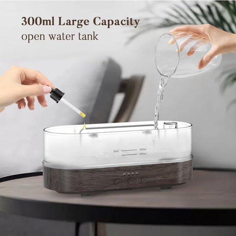Sejoy Essential Oil Diffuser for Home Bedroom, 300Ml Cool Mist Humidifier with Flame Light, 6 Colors Changed, Dark Wood Grain