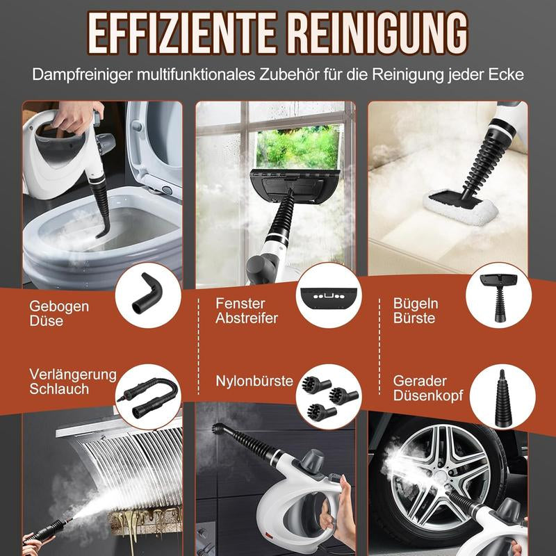 1050W Powerful Handheld Steam Cleaner and Mop, 12-In-1, 350Ml Water Tank Capacity, Chemical-Free Deep Cleaning, Suitable for Car, Kitchen, Bathroom, Multi-Purpose Deep Cleaning, Removes Dirt and Grease, Disinfects, Degreasing, Back to School Gift