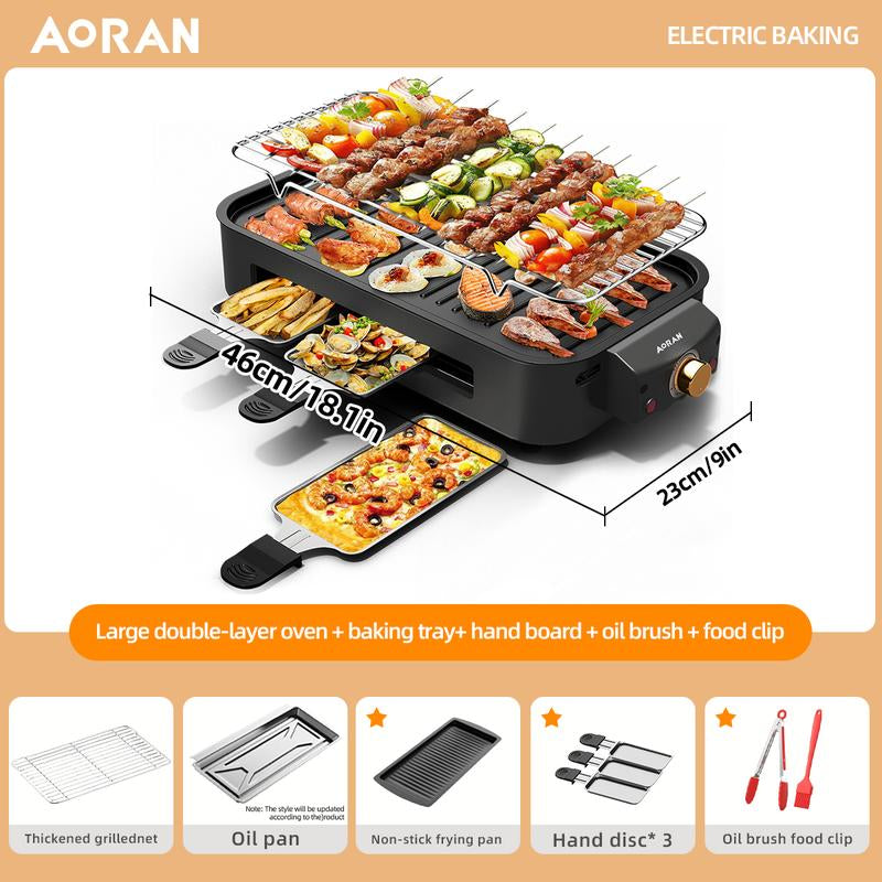 Indoor Smokeless Electric BBQ Grill,Non-Stick Cooking Removable Plate,5 Adjustable Temperatures,Dishwasher Safe,1500W,Kitchen Appliances, Household