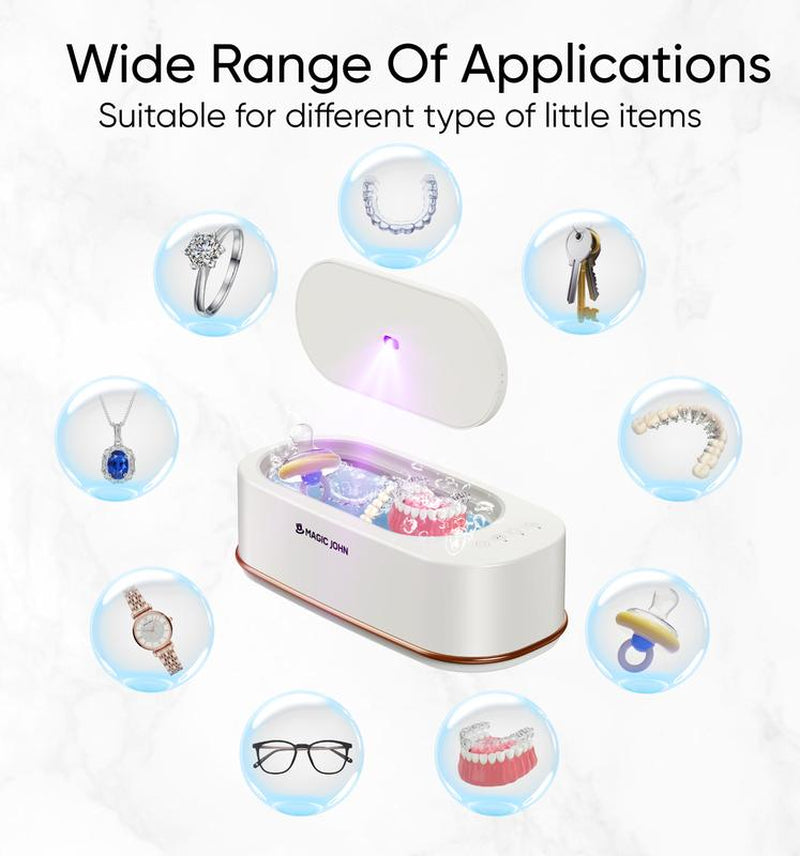 MAGIC JOHN 47Khz Ultrasonic Cleaner with Sterilization – Professional Jewelry & Eyewear Cleaning Machine, Portable for Home & Office
