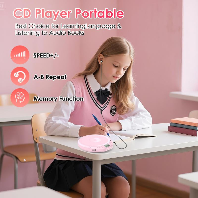 CD Player Portable CD Discman: with Earphones Portable CD Player for Car with Anti-Skip Shockproof Personal CD Player with LCD Display Support PROG Memory Function Repeat Playback Sound