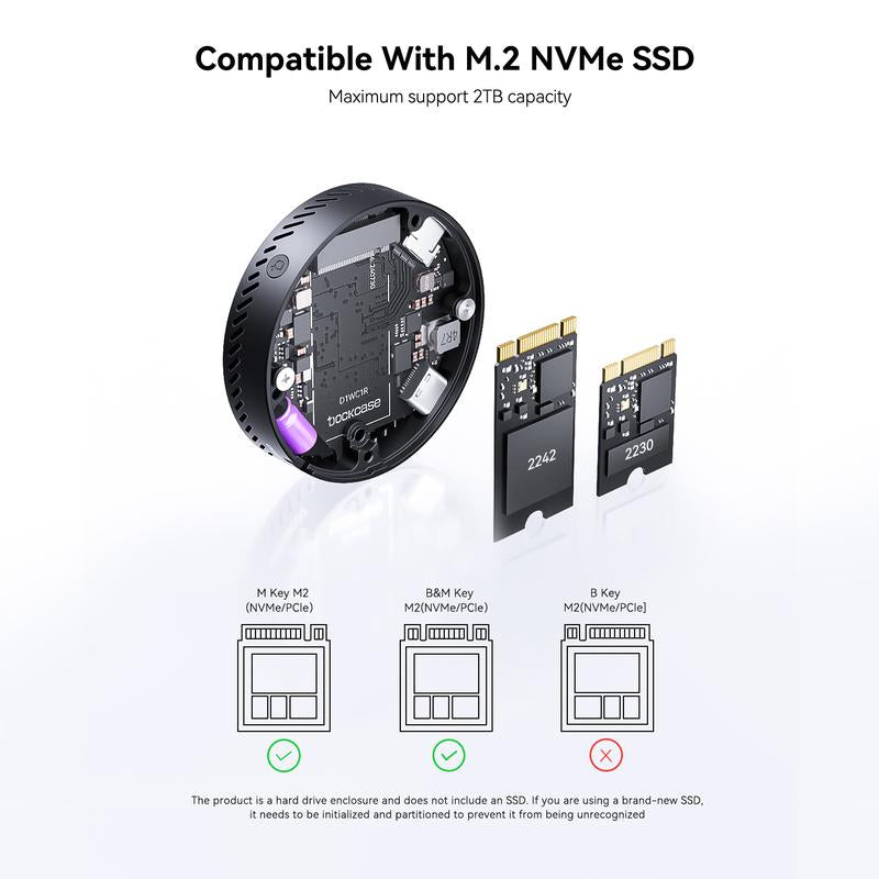 Dockcase Magnetic Visual M.2 2242 Nvme SSD Enclosure, 10Gbps USB 3.2 Type-C, 100W PD, 3S PLP Data Protection, Fits 2242/2230 Nvme Pcie, Compatible with Magsafe for Iphone 16/15 Pro Max Prores