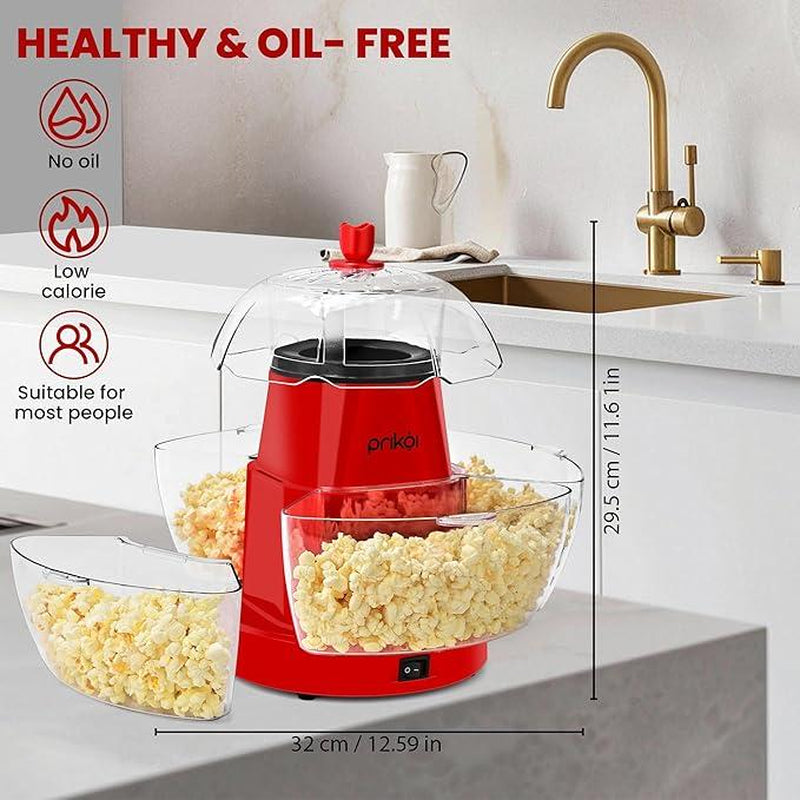 SUSTEAS American Hot Air Popcorn Machine - Electric Popcorn Maker with 4 Serving Bowls, Oil-Free, Efficient Hot Air System, Quick and Easy Clean
