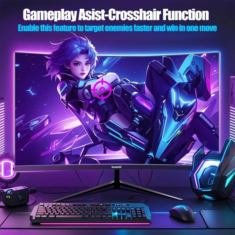 Rehisk 27'' 2K QHD 165Hz Curved Gaming Monitor - 2560P, 1Ms IPS Panel, Adaptivesync, Ultra-Thin Bezel, Tilt Adjustable