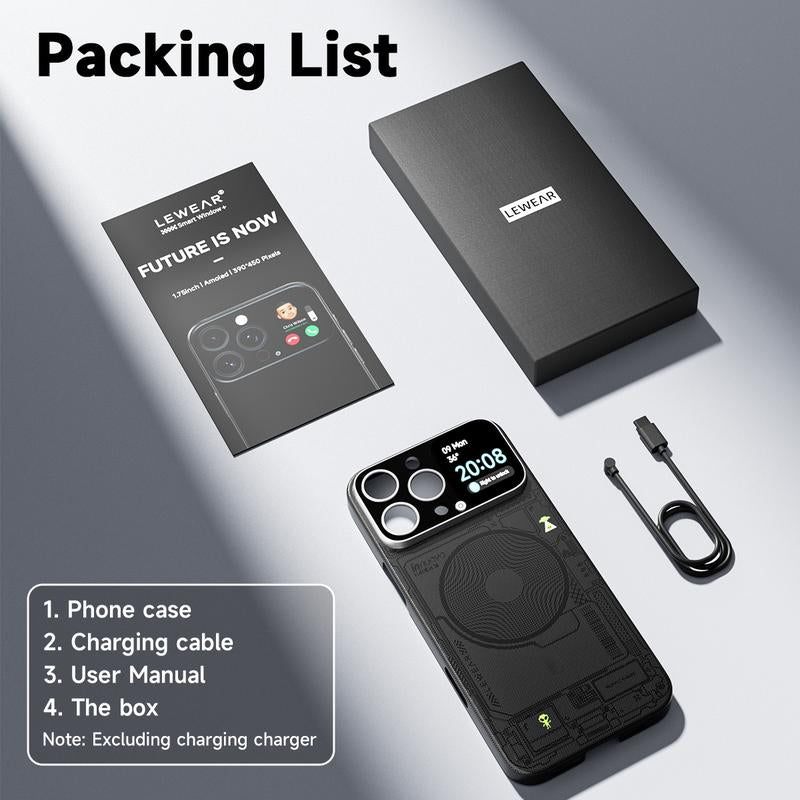 1. 75-Inch AMOLED HD Screen Phone Case, Magnetic Mobile Phone Wireless Charging, Ultra-Thin Design, BT Camera Real-Time Preview, BT Message, IP68 Waterproof, Music, Weather, Calculator, Timer, 10-Second Video Dial Customization, Practical Gadgets, Gift