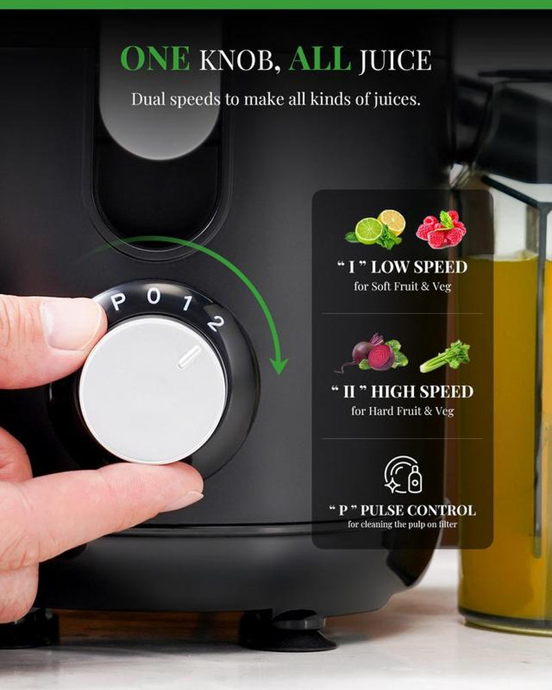 800W Juicer with 3" Wide Feed Chute, Titanium Blades & Dual Speeds — Easy Juice Extractor for Fruits & Veggies