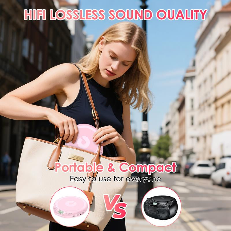 CD Player Portable CD Discman: with Earphones Portable CD Player for Car with Anti-Skip Shockproof Personal CD Player with LCD Display Support PROG Memory Function Repeat Playback Sound