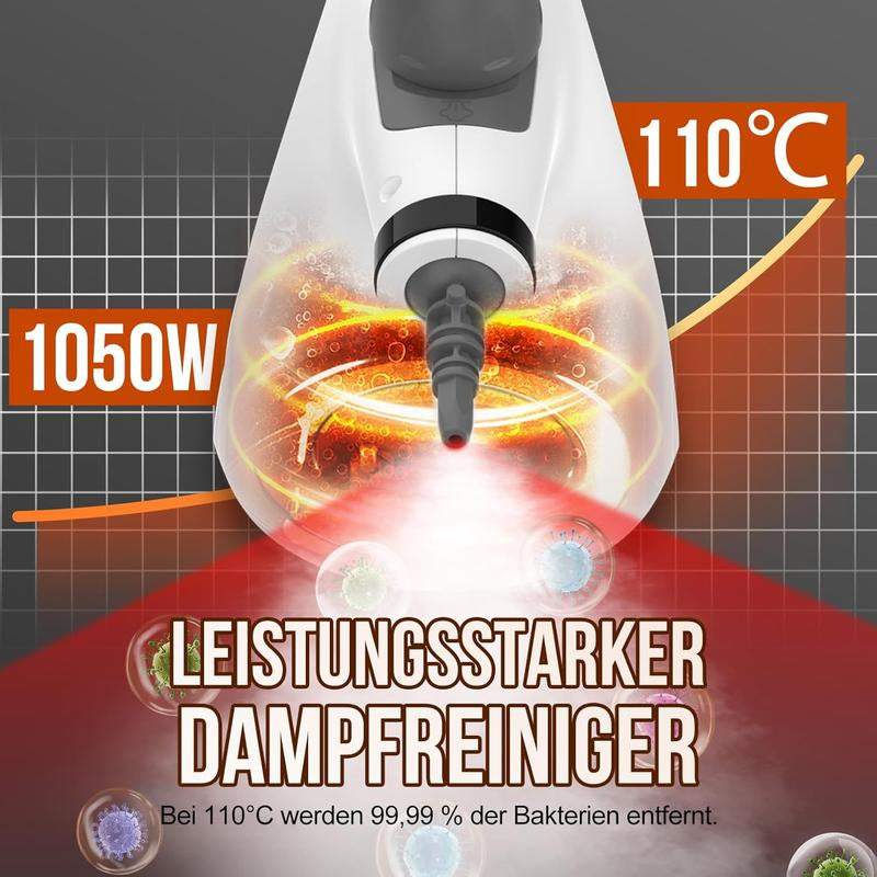 1050W Powerful Handheld Steam Cleaner and Mop, 12-In-1, 350Ml Water Tank Capacity, Chemical-Free Deep Cleaning, Suitable for Car, Kitchen, Bathroom, Multi-Purpose Deep Cleaning, Removes Dirt and Grease, Disinfects, Degreasing, Back to School Gift