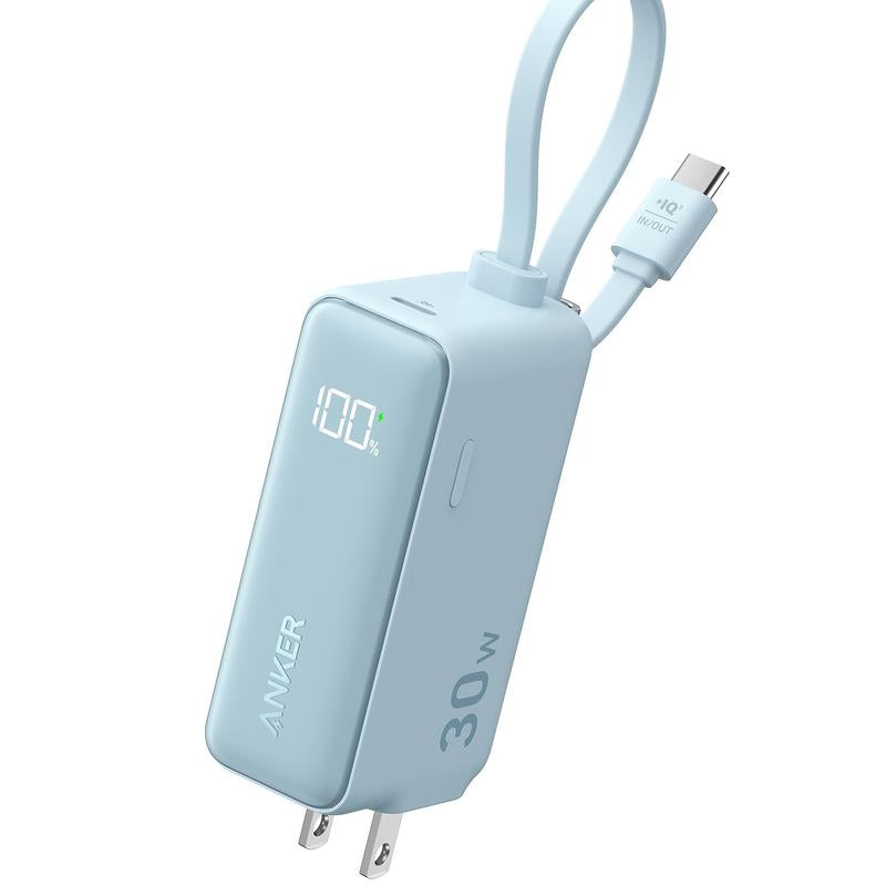 Anker 3-In-1 Power Bank 5,000Mah with Built-In Lightning Cable, Foldable AC Plug, 30W Max, Compatible with Iphone 14 Series, Ipad, Apple Airpods, and More