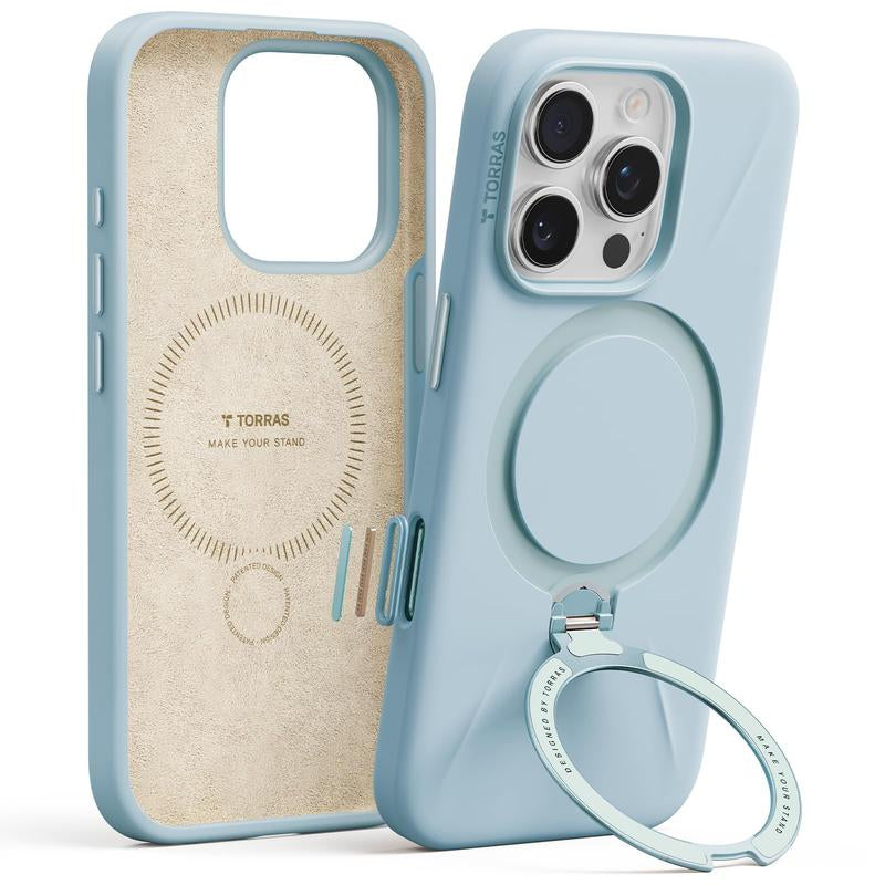 TORRAS Ostand Spin Fusion for Iphone 16 Pro Max Case Silicone with Stand, Fit for Magsafe, Camera Control, Liquid Silicone Case, Natural Skin Touch