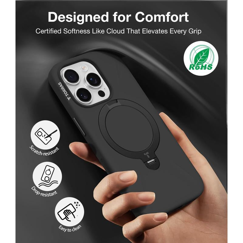 TORRAS Ostand Spin Fusion for Iphone 16 Pro Max Case Silicone with Stand, Fit for Magsafe, Camera Control, Liquid Silicone Case, Natural Skin Touch