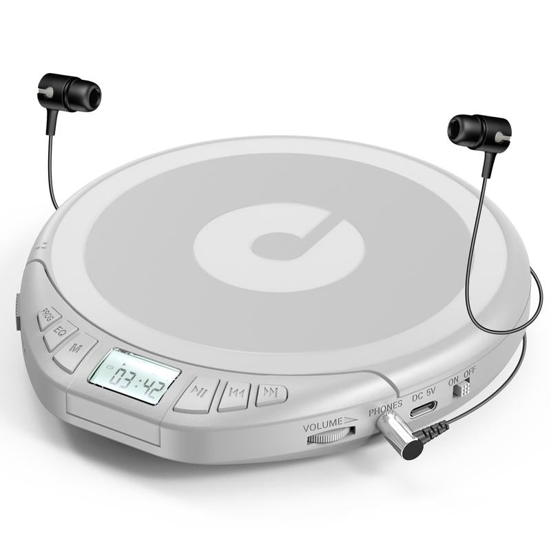 CD Player Portable CD Discman: with Earphones Portable CD Player for Car with Anti-Skip Shockproof Personal CD Player with LCD Display Support PROG Memory Function Repeat Playback Sound