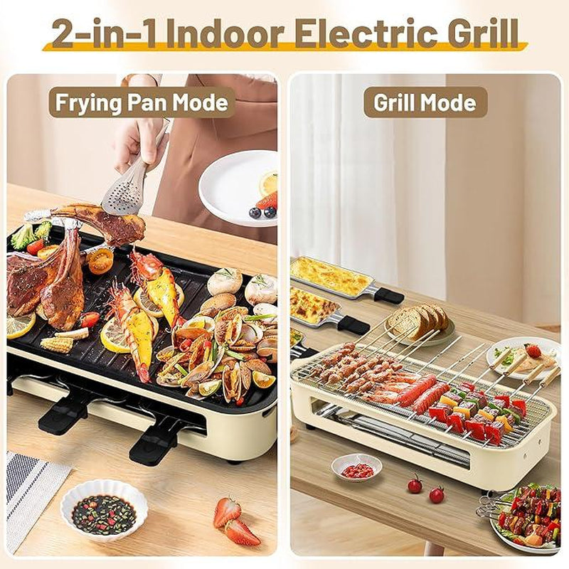 Indoor Smokeless Electric BBQ Grill,Non-Stick Cooking Removable Plate,5 Adjustable Temperatures,Dishwasher Safe,1500W,Kitchen Appliances, Household