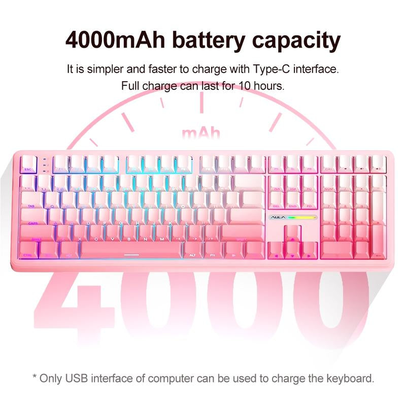 AULA F108 Three-Mode Mechanical Keyboard, 108-Key Full-Array, RGB Lighting Effect, Full-Key Hot Swap, Comfortable Keys Feel, Compatible with Windows/Mac/Ios System, Suitable for Computers, Notebooks, Mobile Phones, Daily Office or E-Sports Games.
